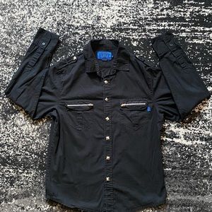 Tripp NYC Button Up Shirt Black Studded Long Sleeve Mens Size Medium Gothic Punk